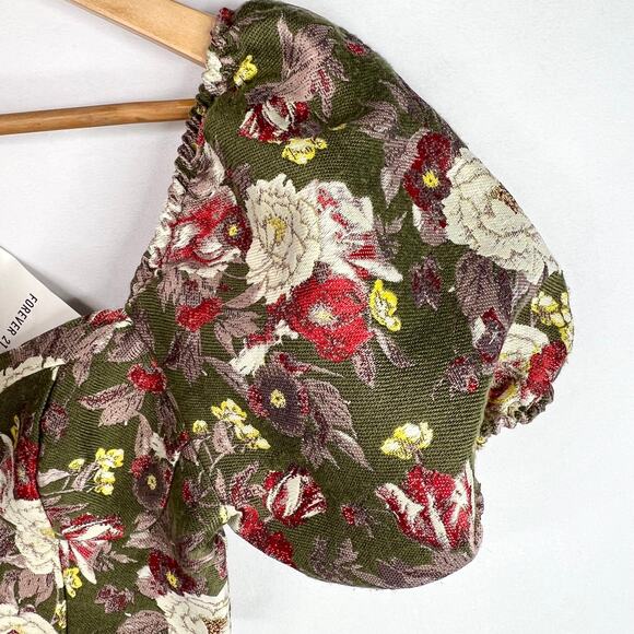 NWT Forever 21 Green Floral Tapestry Bustier Crop Top XS - Picture 5 of 8